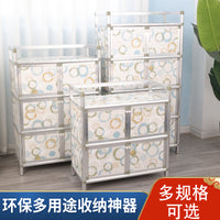 不生锈碗柜厨房橱柜收纳柜铝合金家用储物柜子多功能经济型置物柜 二层四门优质石头色