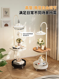 小型带灯床头柜一体床头置物架落地台灯创意卧室收纳可移动小边几 【萌熊普通款】奶油白+棕色木纹面