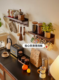 墙上置物架实木壁挂创意门厅挂衣钩带隔板衣帽架层板免打孔收纳架 60cm胡桃色.
