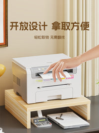 桌面双层复印机置物架办公室桌面打印机双层支撑架家用木质整理架 原木色40*30*10cm