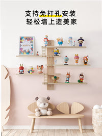实木盲盒收纳展示架壁挂 泡泡玛特手办收纳墙乐高模型墙上收纳架
