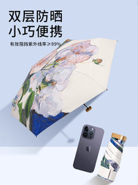 日本六折防晒伞黑胶遮阳伞防紫外线女折叠轻巧迷你小便携晴雨两用 【升级钛金加强防晒 十级抗风】扁六折白玫瑰（内花）