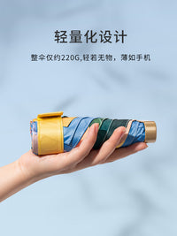 知伞扁六折防晒太阳伞女晴雨两用折叠防紫外线小巧便携遮阳伞雨伞 【黑胶六折扁伞】白玫瑰（迷你便携）