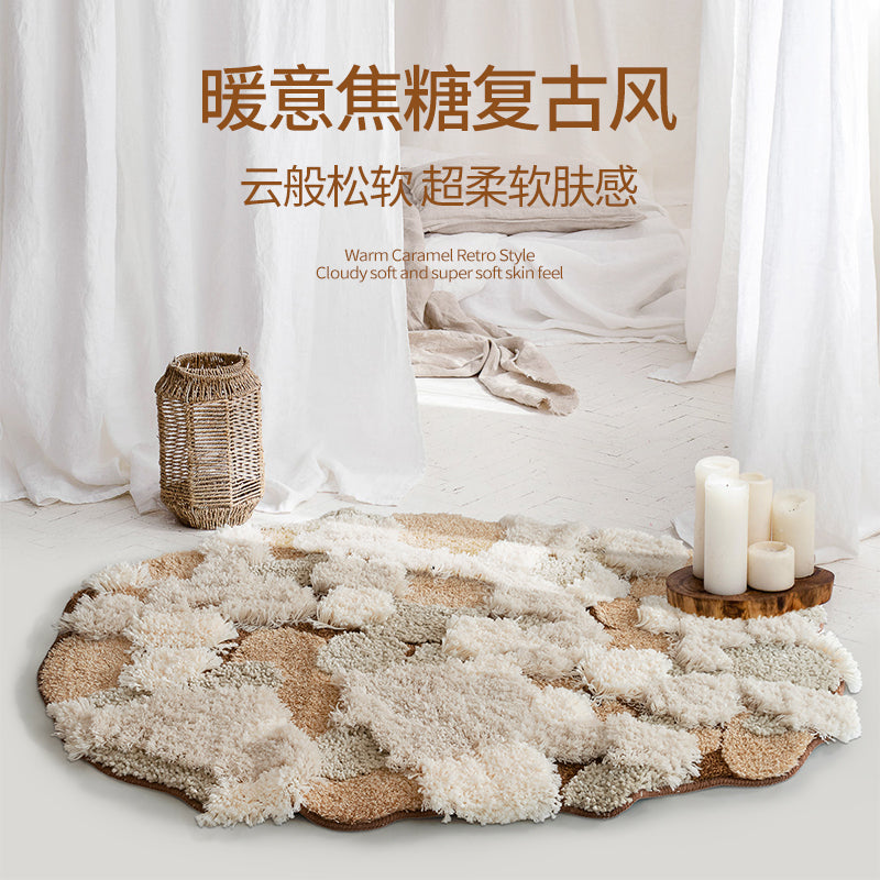 不规则地毯卧室床边毯衣帽间梳妆台地垫ins风高级焦糖色毛绒耐脏 新焦糖栗子-造型-现货 80x160CM