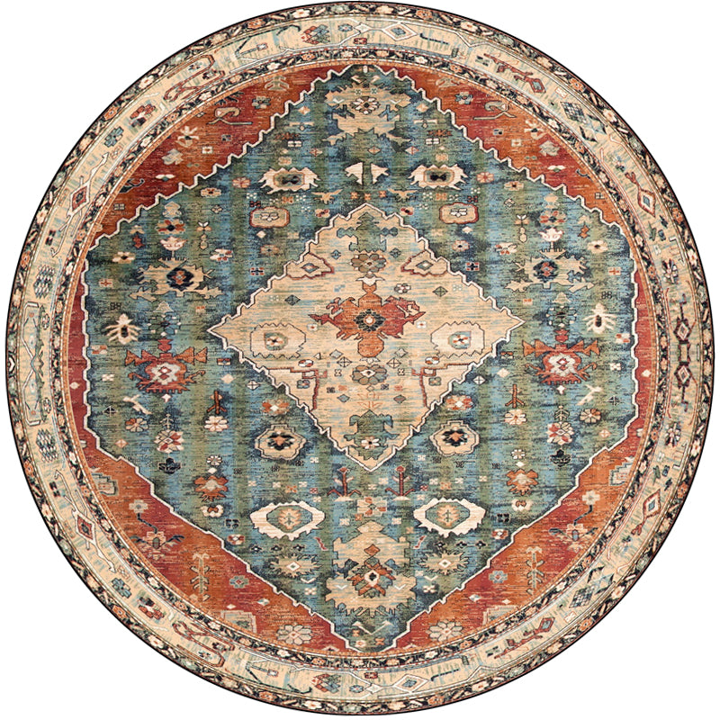 Ethnic Patterned Carpet Ethnic Pattern Bohemian Highlight Rug Soft & Comfortable Vintage Circular Floor Mat for Living Room, Bedroom, Balcony
