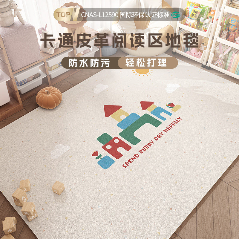 儿童房地毯客厅卡通学习阅读区地垫婴儿爬行垫pvc卧室床边游戏区 可爱童年-1TBN 100x160cm【一擦即净 耐脏防滑】