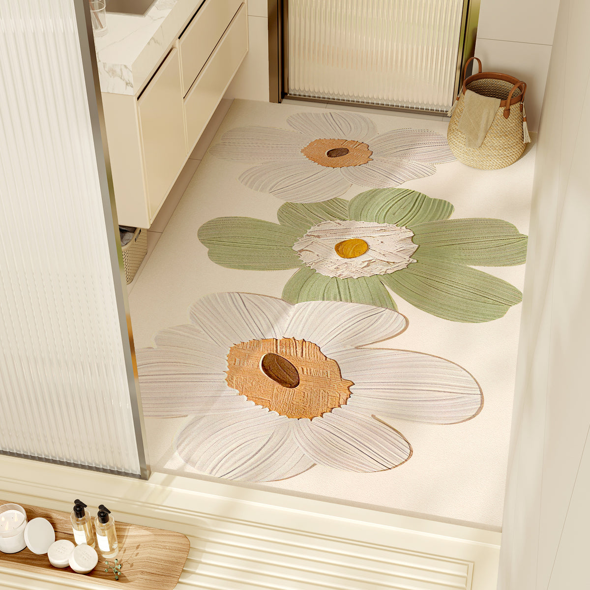 浴室地垫卫生间厕所门口防滑脚垫硅藻泥洗手台吸水垫卫浴全铺地毯 40*60cm【硅藻泥材质 吸水速干】 花样青蓝