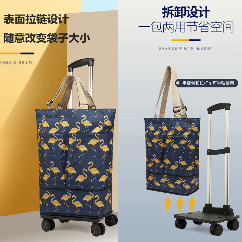 便携可折叠家用买菜小拉车轻便伸缩拉杆手推车购物袋大容量行李袋 紫蓝藤花配飞机轮