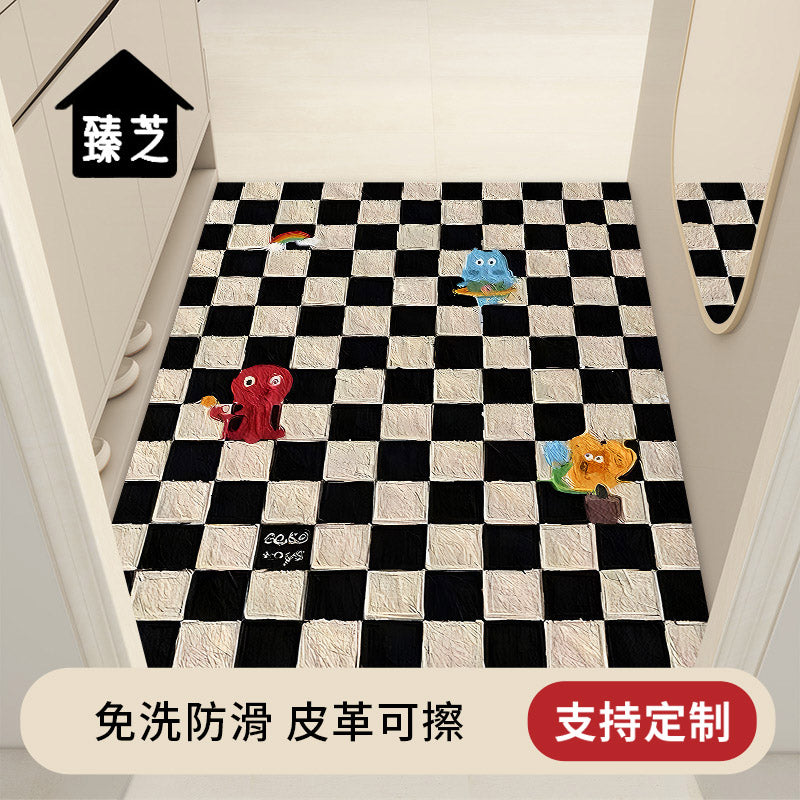 高级皮革入门户地垫pvc可擦洗家用新款免洗门垫裁剪门口防滑脚垫 JP-073【皮革】 100*160cm【牢固贴地 方便搭理】