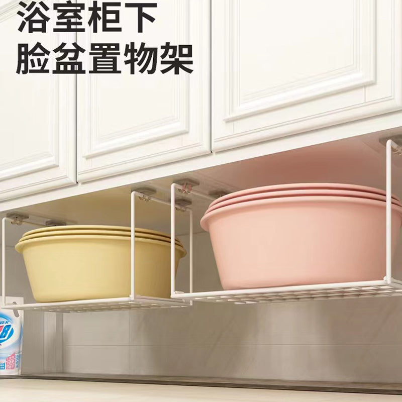 脸盆收纳架盆子浴室柜下盆架卫生间免打孔洗漱台壁挂式置悬空物架 白色大号-送无痕黏贴 1层