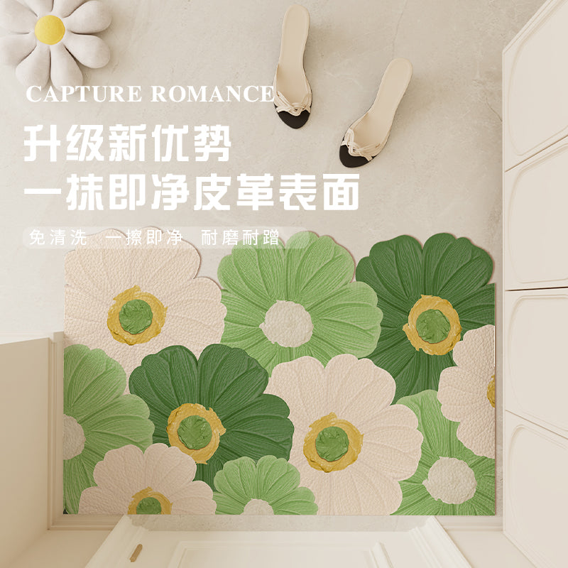 奶油花入户门地垫2025新款门口免洗防滑门垫皮革可裁剪防水脚踏垫 奶油花-梨花雨【PU皮革】 80×120cm【入户小尺寸推荐】