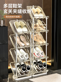 简易鞋架透明家用鞋子收纳神器入户门拖鞋架超窄门口小型鞋柜多层 透灰色6层【加粗不锈钢⚡稳定不倒】