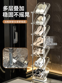简易鞋架透明家用鞋子收纳神器入户门拖鞋架超窄门口小型鞋柜多层 透灰色6层【加粗不锈钢⚡稳定不倒】