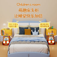 汽车卡通儿童房床头柜带灯可爱卧室男孩床边几柜置物架小型奶油风 汽车小熊床头柜