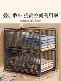 衣柜分层架整理家用多功能可折叠衣物整理卧室储物多层整理收纳架 黑色双层中号
