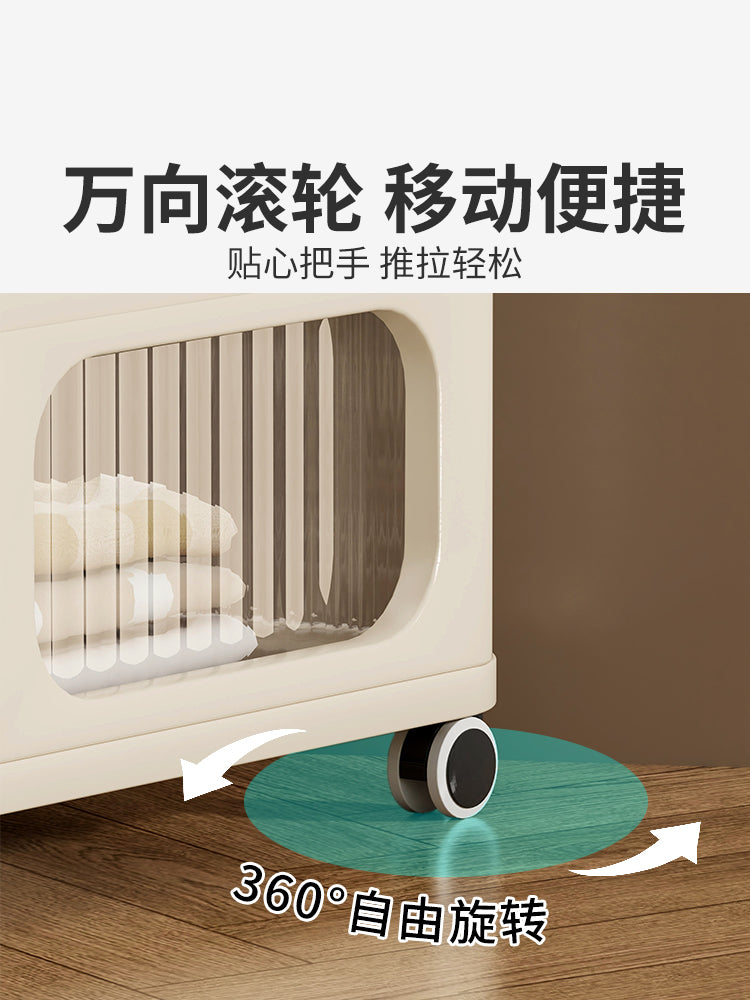 落地置物架床头柜创意小推车家用杂物收纳神器带抽屉多层储物架 奶油白三层