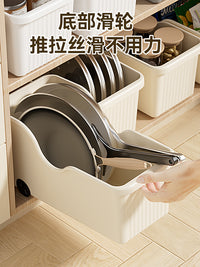 厨房锅具收纳盒桌面零食置物架家用橱柜收纳神器锅盖下水槽储物架 【到手1个】奶油黄加大款_带滑轮