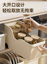 厨房锅具收纳盒桌面零食置物架家用橱柜收纳神器锅盖下水槽储物架 【到手1个】奶油黄加大款_带滑轮