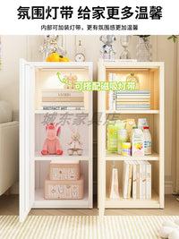 铁艺收纳柜奶油风卧室床头柜落地储物柜家用多巴胺储物柜马卡龙色 鹅颈拉手灰色