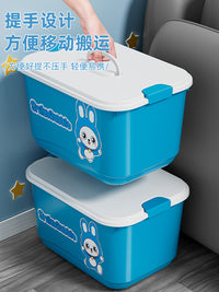 玩具收纳箱家用宝宝衣服储物箱儿童书本零食整理箱大号塑料储物盒 萌趣蓝兔【特大号白箱】1个装 【环保PP材质/安全无异味】