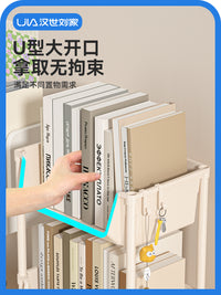 汉世刘家可移动书架置物架儿童玩具收纳架多层家用小推车落地书柜 【桌面置物】2层开口款+4挂钩