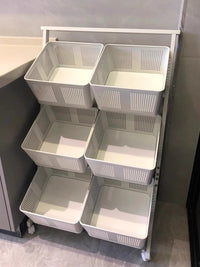 家用厨房小推车置物架多层水果蔬菜篮子收纳筐客厅落地零食储物架 【ins奶油风首选】白色3层6篮 ⭐小红薯推荐