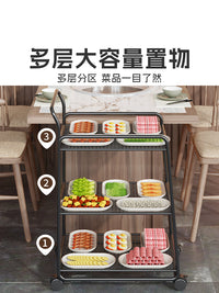 菜架火锅店专用厨房放菜品层架商用饭店摆蔬菜盘多层置物架小推车 黑色小号