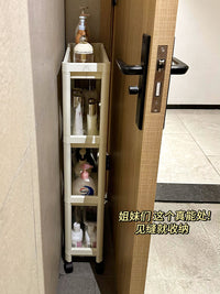 卫生间门后置物架落地多层大容量夹缝收纳架子家用浴室收纳架窄款 奶油色小推车【窄款3层】