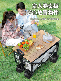 慕岳露营推车可折叠户外手推野餐车营地拖车拉杆小拉车桌板野营车 轻盈款-煤炭黑【实心万向轮】