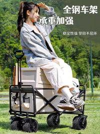 慕岳露营推车可折叠户外手推野餐车营地拖车拉杆小拉车桌板野营车 轻盈款-煤炭黑【实心万向轮】