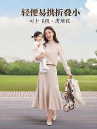 宝宝好V16C溜娃神器轻便可折叠遛娃车双向手推车可躺儿童婴儿推车 V16Cplus-一见棕情【皮蓬、电镀轮】