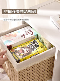 格子柜收纳筐家用仿藤编草编收纳箱书籍杂物衣物整理箱书柜收纳盒 方形一套3大+中+小带布