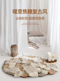 不规则地毯卧室床边毯衣帽间梳妆台地垫ins风高级焦糖色毛绒耐脏 新焦糖栗子-造型-现货 80x160CM