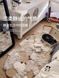 不规则地毯卧室床边毯衣帽间梳妆台地垫ins风高级焦糖色毛绒耐脏 新焦糖栗子-造型-现货 80x160CM