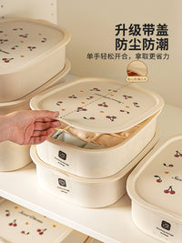 摩登主妇樱桃内衣内裤袜子收纳盒三合一分格儿童贴身衣物整理神器 樱桃内裤收纳盒带盖子【可放10条内裤/带标签】