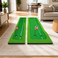 300cm Putt Mat with Artificial Turf, Non-Slip Golf Mat for Indoor Training, Portable, Realistic Grass Texture, Practice Holes, Flags