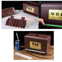 吸管盒筷子盒工厂直供收纳器奶茶店用防尘可调节粗细按压式吸管盒
