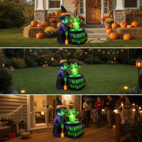 Inflatable Witch with Frog Built-in LED Inflatable Witch with Pot Bright Outdoor Decoration for Lawn