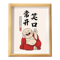 中式笑口常开摆件情绪系摆台桌面装饰画弥勒佛字画相框画温馨挂画