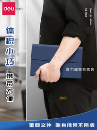 得力票据收纳册票据夹发票夹多层增值税发票包收纳袋A5风琴包财务支票单据账单办公家用票据收纳盒证件文件夹 商务型 大号-蓝/黑各1个（可装增值税发票）