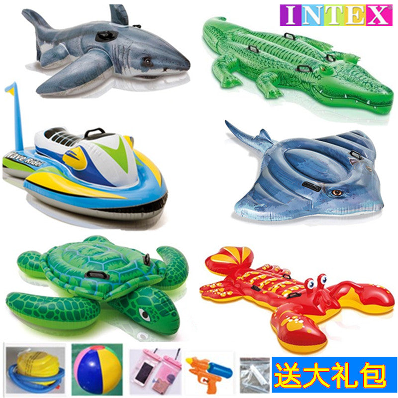 INTEX水上充气坐骑 儿童游泳圈成人浮床海龟独角兽动物骑冲浪玩具 写实鳄鱼+大礼包