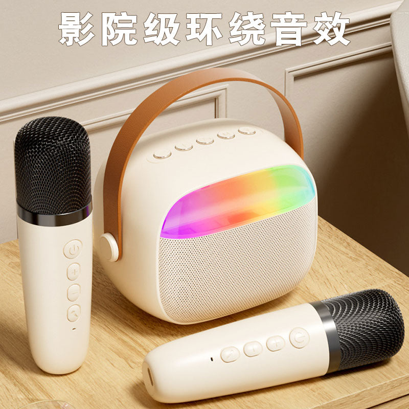 k歌蓝牙音响氛围灯麦克风一体机家用户外2025年新款小型充电音箱 米白-k歌蓝牙音响氛围灯麦克风一体机家用户外2025年新款无线充电音箱