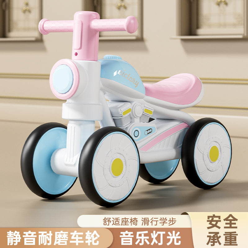 儿童平衡车1到3岁宝宝小孩滑步车婴儿入门学步四轮滑行溜溜车防翻 中国红+音乐灯光