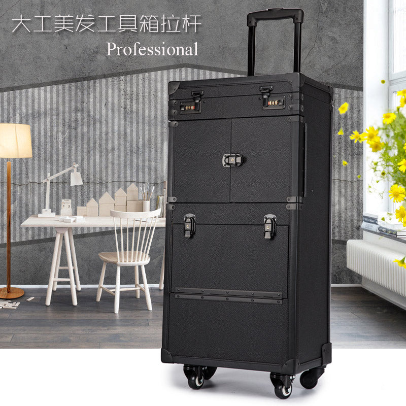 专业高档美发师大容量多功能密码工具箱男士油头推剪专用收纳箱 深灰色手提小工具箱