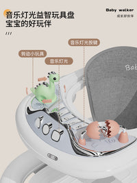 hohoangel学步车防o型腿2024款多功能宝宝助步车三合一婴儿手推车 美拉德白顶配款-【餐盘+音乐盒+脚踏板+手推杆】