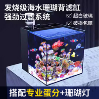 背滤海水缸珊瑚缸新手中小型客厅桌面方缸超白鱼缸免换水懒人造景 黑色海水入门款背滤50*30*30
