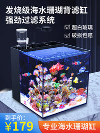 背滤海水缸珊瑚缸新手中小型客厅桌面方缸超白鱼缸免换水懒人造景 黑色海水入门款背滤50*30*30