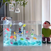 小红书同款/蓝水晶 蓝色海洋城堡旋转木马鱼缸造景微景观泰国斗鱼 蓝色城堡+蓝色旋转木马+蓝色大小鱼尾+水晶石500克+小魔女