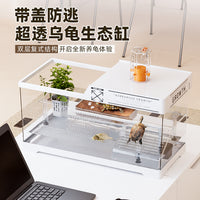 2025新款桌面乌龟缸生态造景带晒台底部排水亚克力养龟专用饲养箱 【经典黑】雨淋套餐 40x20.5x22.5cm