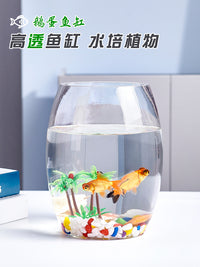 创意水族箱生态圆形玻璃金鱼缸 大号乌龟缸 迷你小型造景水培花瓶 35CM鹅蛋+彩石6件套